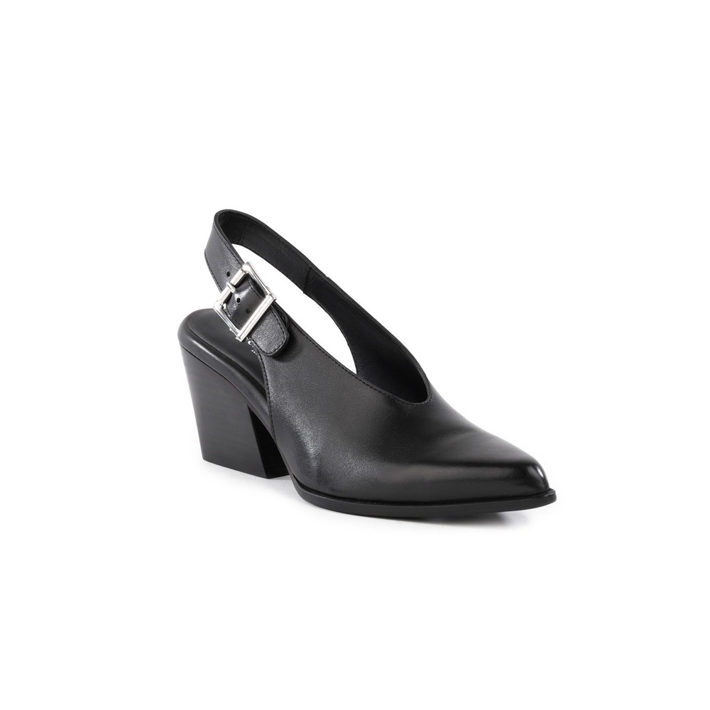 Seychelles Black Leather Pointed Toe Slingback Block Heel Pumps Womens 8.5